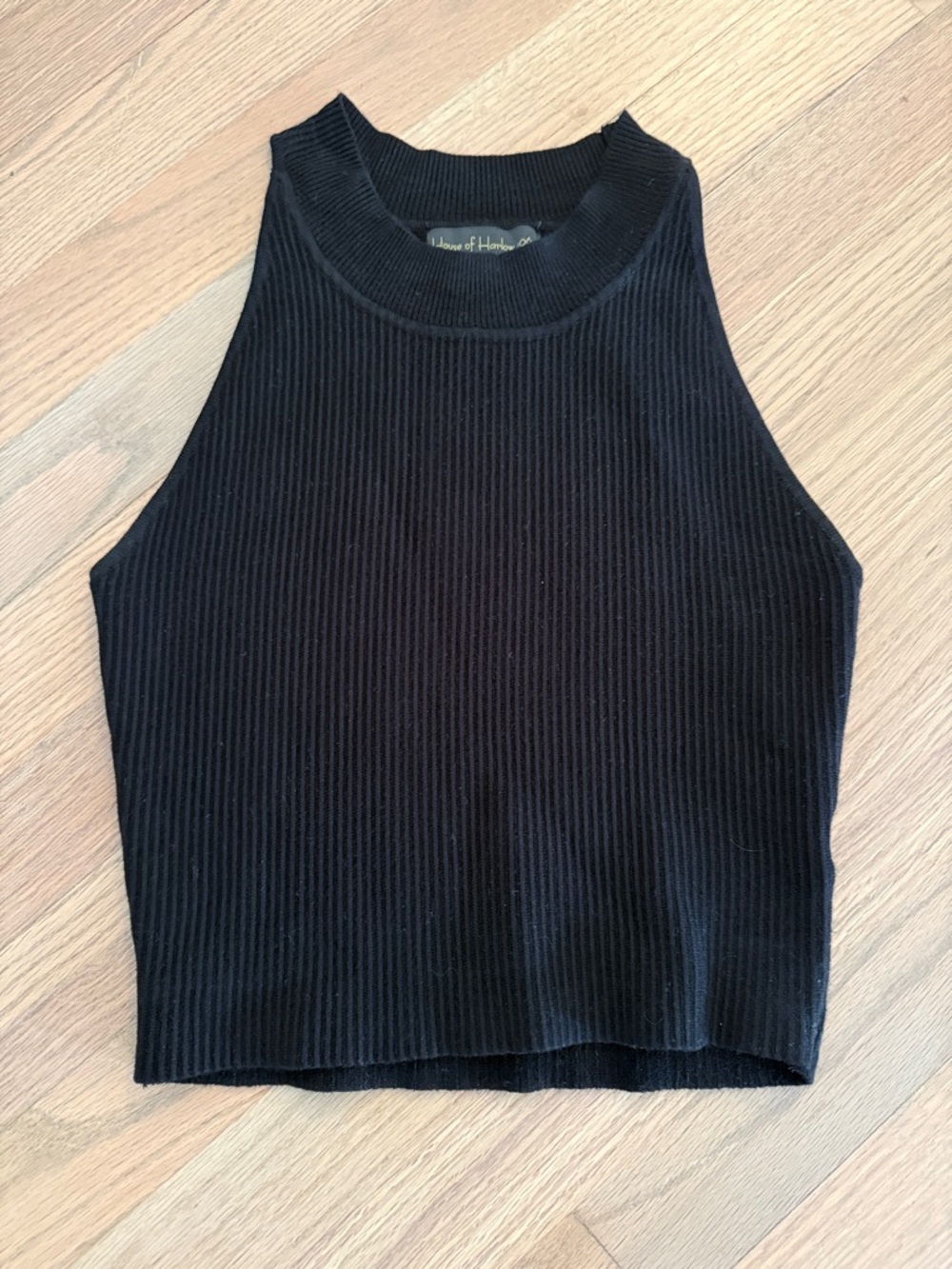 House of Harlow 1960 Black Ribbed High-Neck Tank